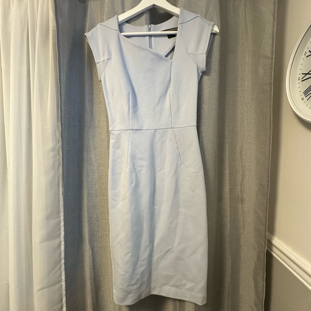 French Connection Pale Blue Cap-Sleeve Midi Sheath Dress